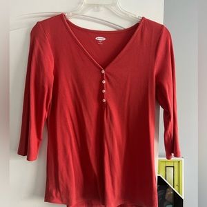 Coral 3/4 length ribbed shirt